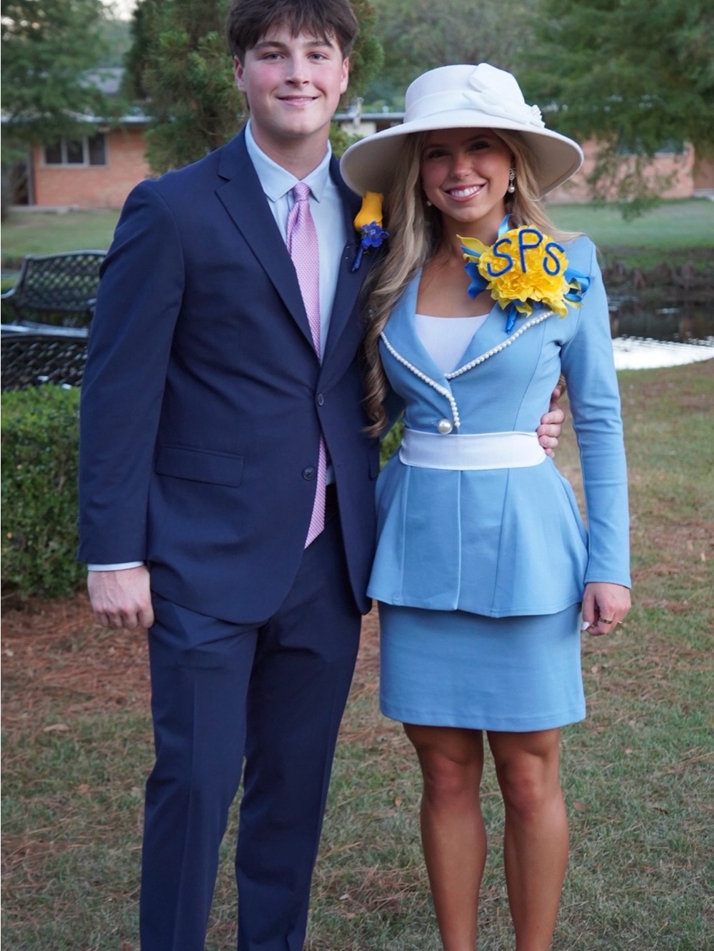 Light Blue Tailored Peplum Blazer with Pearl Trim - Women's Suit Homecoming